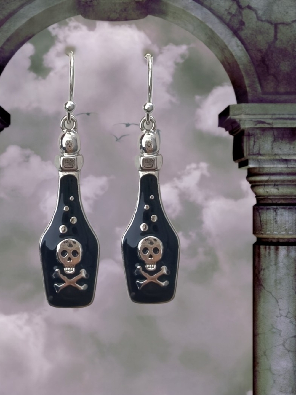 $8 Each Or Bundle 5/$20 Holloween Black Poison Bottle W/ Skull Dangle Earrings